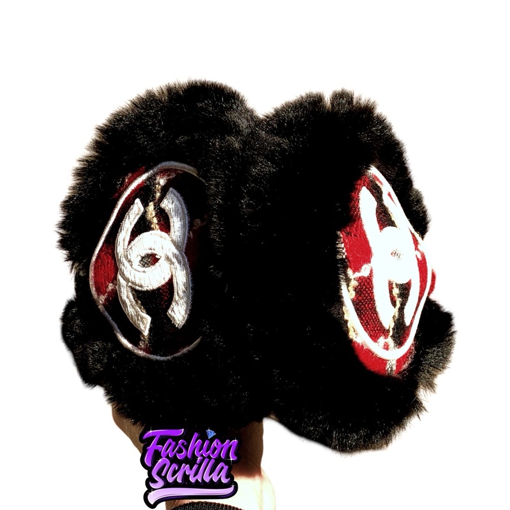 Vintage CHANEL Red and Black Orylag Rabbit Fur Earmuffs RedBlack - Picture 10 of 16